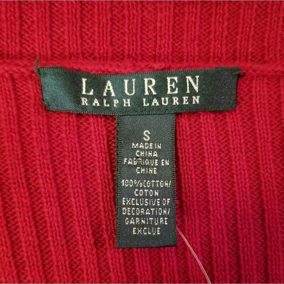 Lauren Ralph Lauren Red 100% Cotton Ribbed Buckle Shawl Collar Cardigan Size S - Picture 6 of 8